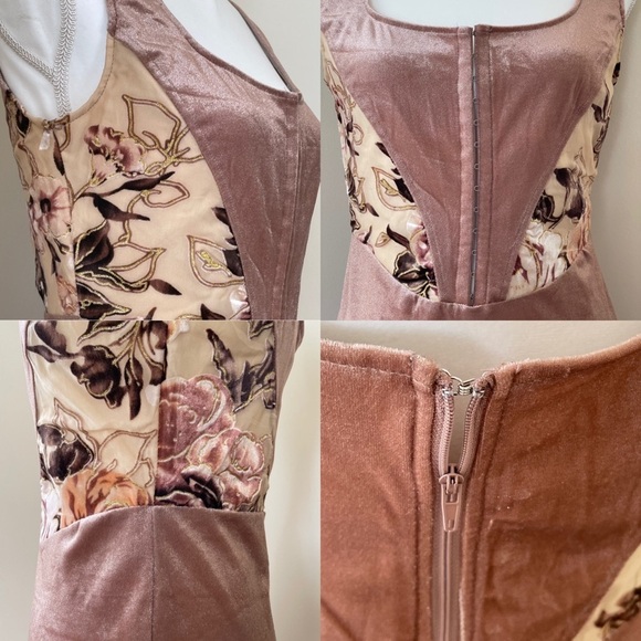 Windsor Floral Velvet Hook-Eye Closure Scoop Neck Zip-Up Dress Women’s Medium - Picture 13 of 16